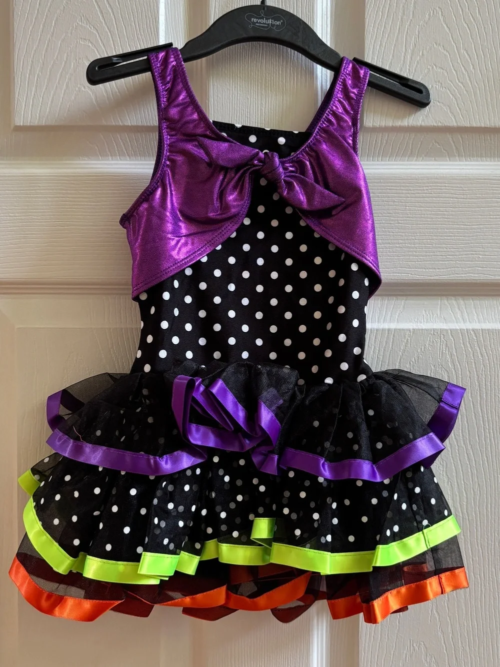 Girls' Polka Dot Tutu Dance Costume with Purple Bow